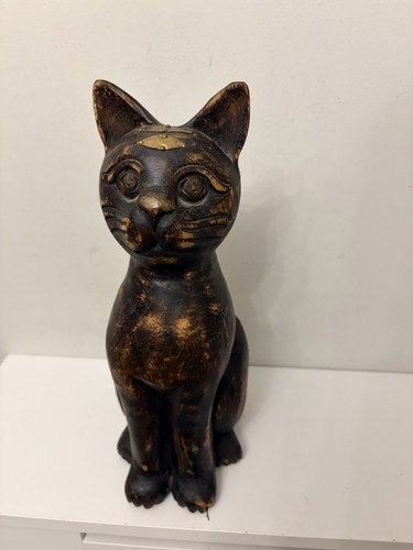 Vintage hand carved wooden cat - vintage,