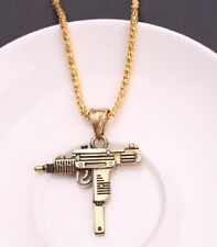 Gold Silver Rose Gold Uzi Gun Pistol Rifle Necklace Pendant Chain UK Seller