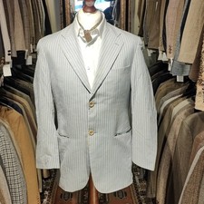 Vintage 38R Mens Striped Stripe Boater School Suit Jacket Blazer Blue 