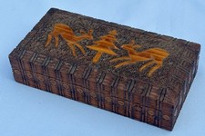 Vintage Carved Wooden Cigarette or Trinket Box from Poland - Deer & Tree Design
