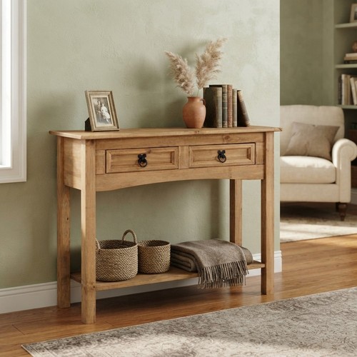 Distressed waxed pine console - pine,