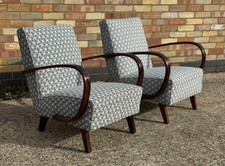 Pair of Halabala Art Deco armchairs model H227 newly reupholstered UK Dealer