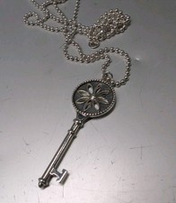  Tiffany & Co. 925 Sterling Diamond Daisy Key Pendant Beaded Necklace 30" W/ Box