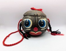 Vintage Hawaiian Coconut Shell Face Head Bag Handbag Tiki Kitsch 1960s Retro