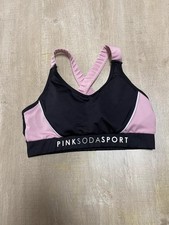 ???Pink Soda Sport Black & Pink Padded Cross-Back Sports Bra - UK 10 / EU 38