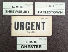 Vintage L.M.S. Shrewsbury Earlestown Chester & Urgent Luggage Labels Lot