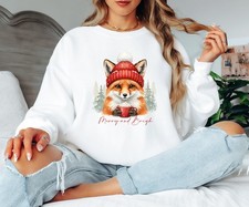 Merry And Brigh Fox Christmas Holiday Womens Sweatshirt Jumper