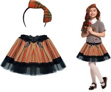 Kids Tartan Tutu Trimming with Bow Headband Scottish Burns Fancy Dress Outfit