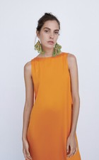 Zara Limited Edition Orange Dress Size XS With Earrings Maxi Long Satin Wedding