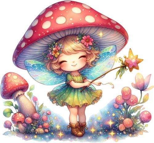 Magic fairy mushroom wall - fairy, art