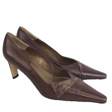 Vicki Beth Brown Leather Croc Details High Heels Vintage Look Size 5 Eur 38