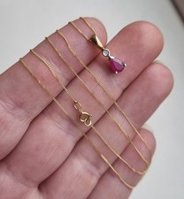 9ct Yellow Gold Hallmarked Ruby & Diamond Pendant Necklace 1.2g 16” Dainty