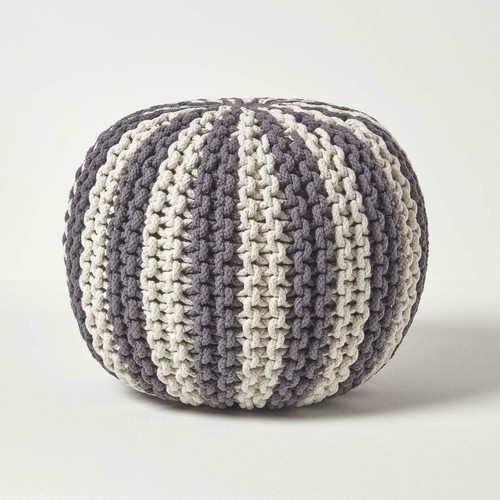 Cotton knitted pouffe - knitted,