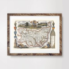 SUFFOLK VINTAGE MAP ART PRINT Poster British County Counties Decor Wall Picture