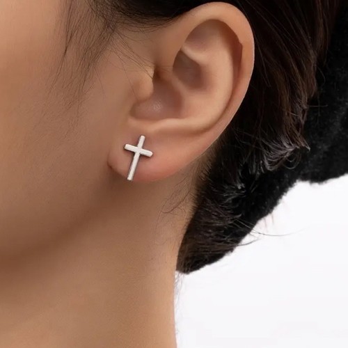 Silver cross stud earrings - cross,
