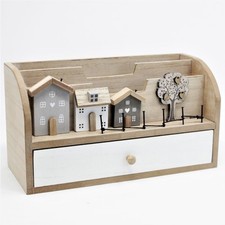 Letter Rack Wooden Letter Holder Houses Tree Design Single Drawer Free Standing