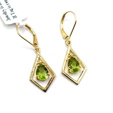 Womens New Gold 925 Sterling Silver & Peridot Gemstone Dangle Drop Earrings