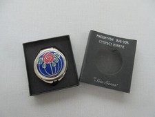 Vintage style Mackintosh enamel rose vanity cosmetic mirror compact Sea Gems box
