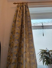 Geometric Scandi Curtains 90” x 46” Modern Yellow Grey Contemporary Pair Lined