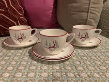 Crown Devon Stockholm Red Deer 3 x Cups & Saucers (+ 1 x Extra Saucer)