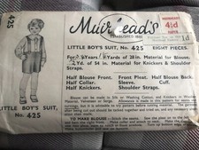 Vintage Muirhead's Sewing Pattern 425 Little Boy's Suit Age 3-4 Years Very Old!