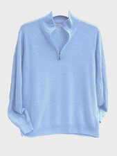 Oxford Shirt Chambray Blue 100% Cashmere  Zipped   Jumper L