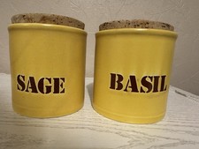 Vintage Kilncraft Ceramic Sage & Basil Herb Jars Lovely Yellow Colour VGC (Z4)