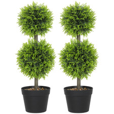 Green Artificial Topiary Cypress Ball Trees Set of 2, 60cm, Plastic & Cement