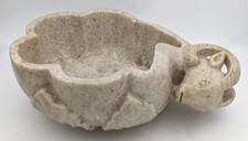 INDIAN CARVED STONE RAM HEAD BOWL / WASH BASIN 20TH CENTURY