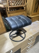 Vintage Mid Century 1970s Ekornes Stressless Foot Stool BlackLeather Chrome Base