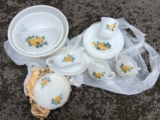 Phoenix Vintage Opalware Set Yellow Rose Design  Teacups Saucers Bowls Plates