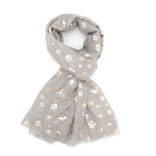 Grey Paw Print Scarf Rose Gold Foil Ladies Womens Shawl Wrap Dog Paws Pattern