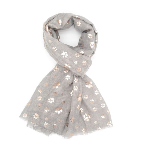 Grey paw print scarf rose - grey, gold