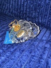 HEARTS & ROSE KILLARNEY CRYSTAL TRINKET DISH IRELAND 22 CARAT GOLD FINISHING.