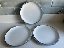 3x DENBY BLUE Jetty TEA / SIDE PLATE. Small 22.5cm Plates. Pristine. Blue &white