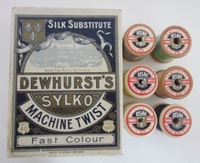 Vintage Dewhurst's Sylko Machine Twist Thread Box and 6 Sylko Cotton Reels