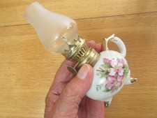 Miniature Finger Oil Lamp Floral Empire Made 6" High.