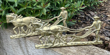2 Vintage Matching Brass Horse & Plough Ornament Farm Fireplace Decorative Piece