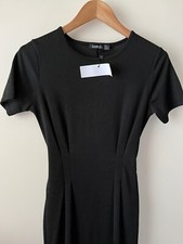 Boohoo Dress Size 10 New Black Bodycon Short Sleeve Midi Formal Classic City Chi