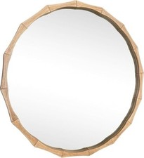 Bamboo Effect Wood Round Mirror For Bathroom Large Hanging Wall Mounted Mirror