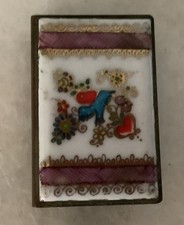 Vintage/ Antique Brass Enameled Match Box Holder.   