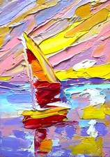 Yacht ACEO Original Oil Painting Collectables Wall Art Cardboard  2.5x3.5 inches