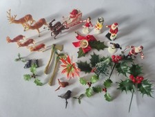 A COLLECTION OF VINTAGE CHRISTMAS CAKE TOPPERS DECORATIONS XMAS RETRO KITCH 