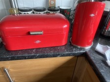 Wesco Bread Bin and Kitchen Roll Holder Red Retro