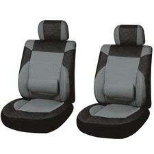 2 Front Seat Car Seat Covers PU Leather Protector With Lumbar Support Cushion