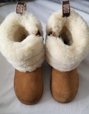 Ugg boots Size 6 Eu23 Infants Tan Side Zip Leather Fur lined winter