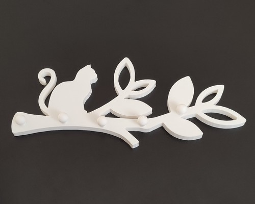 White cat key - holder, wall