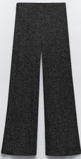 Zara Black Silver Thread Wide Leg Trousers M