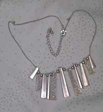 Stunning And Sparkly Silver Tone Bib Style "Sun Rays" Necklace. 16" Length.