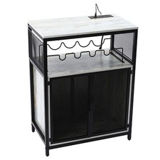 Wine Bar Cabinet with RGB Light and Outlet, FreeStanding Wine Rack Table Cabinet